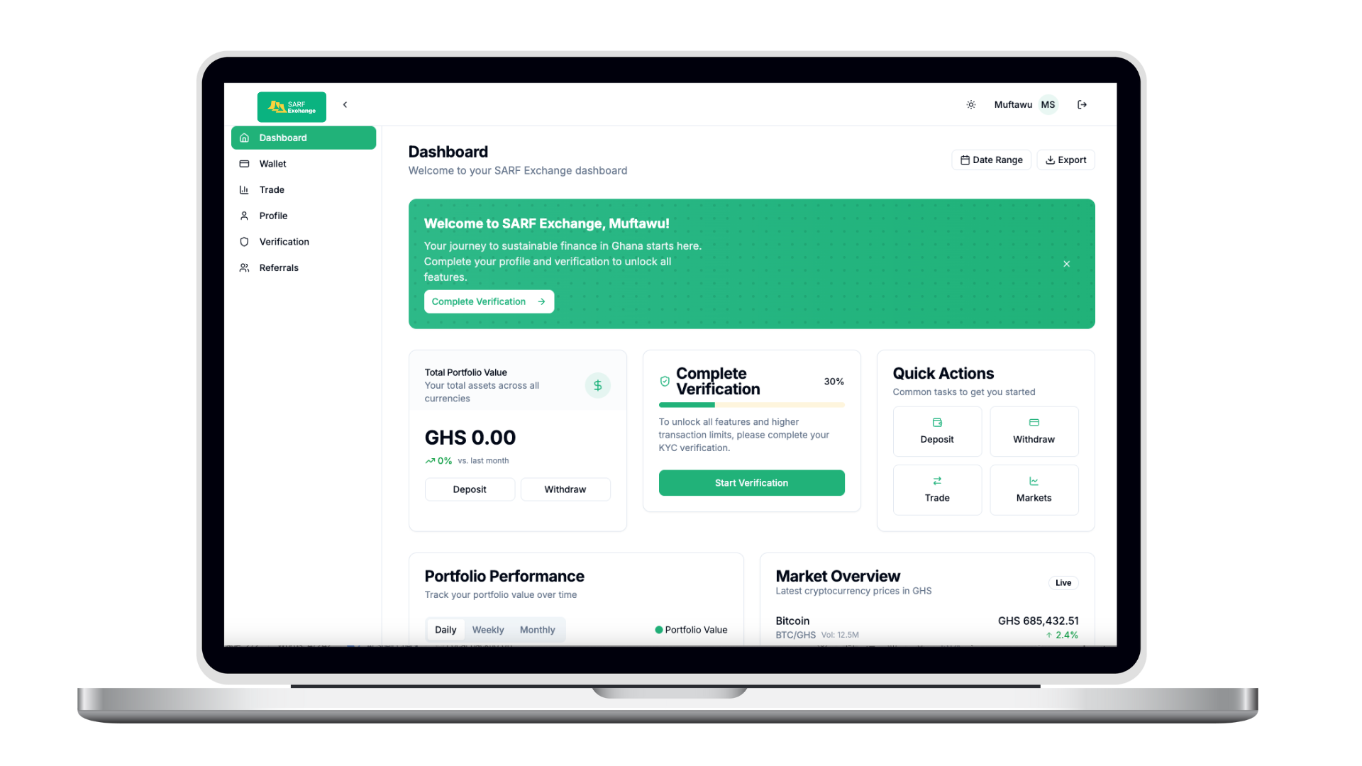 SARF Exchange Dashboard Preview - showcasing the platform interface
